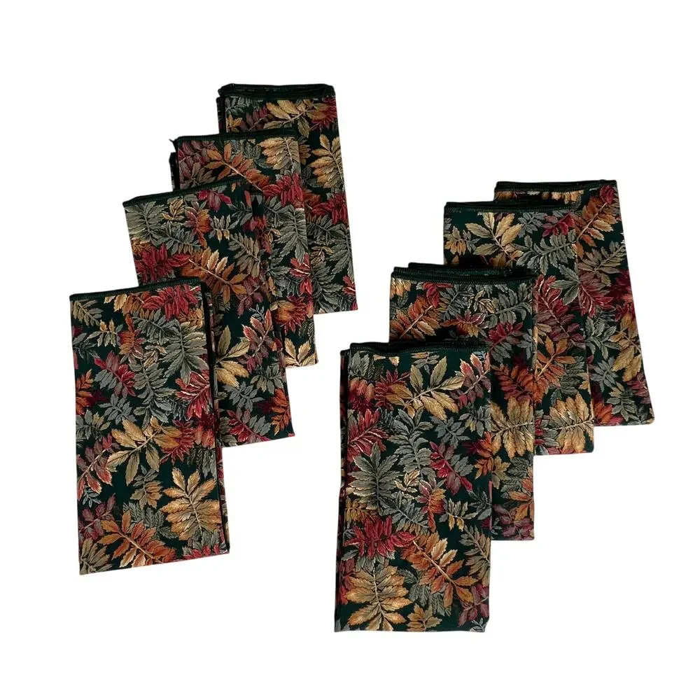 Fall Autumn Leaf Cloth Dinner Napkins Set of 8 Green Burgundy Gold Table Decor